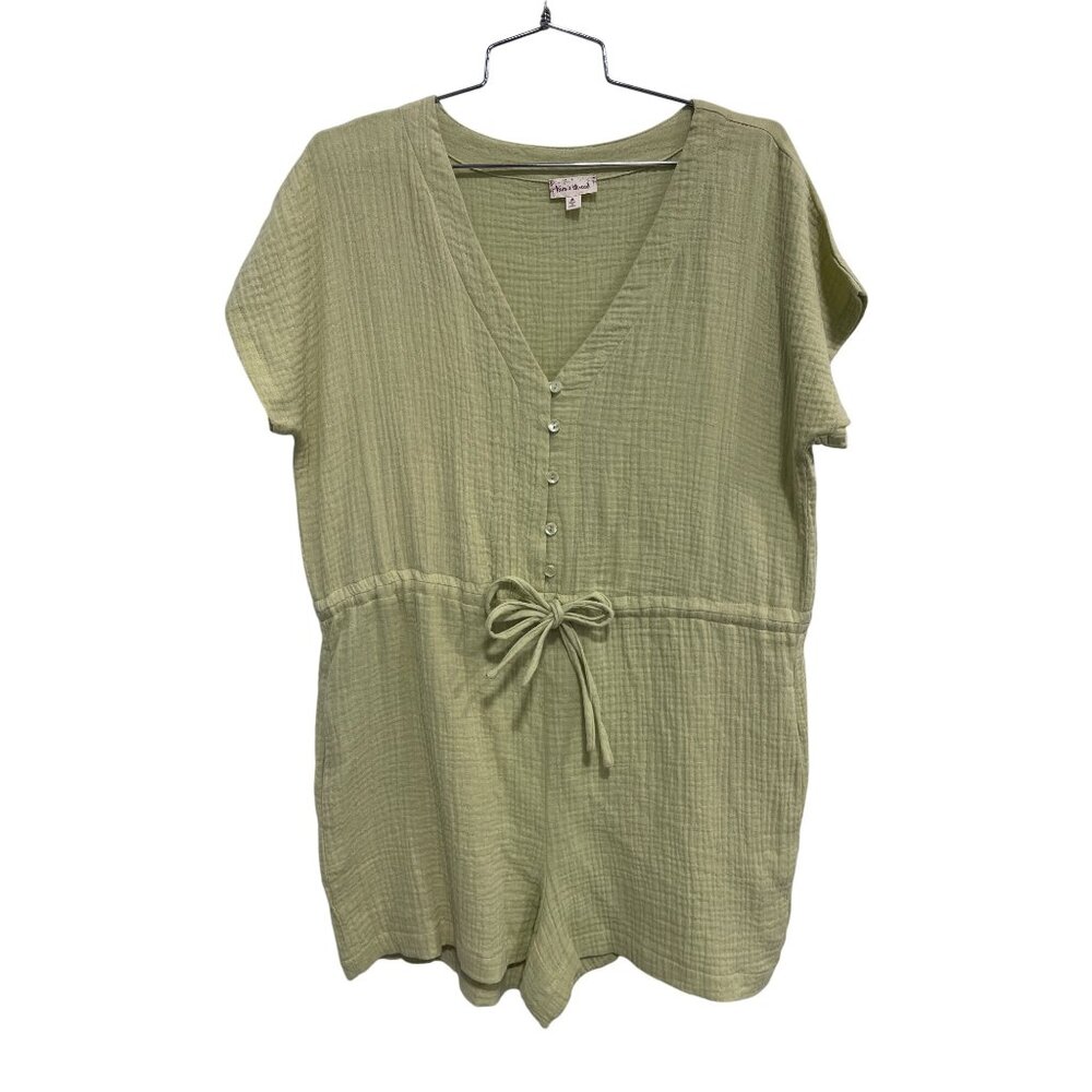 Hem And Thread Romper Size Medium Button Front V … - image 1